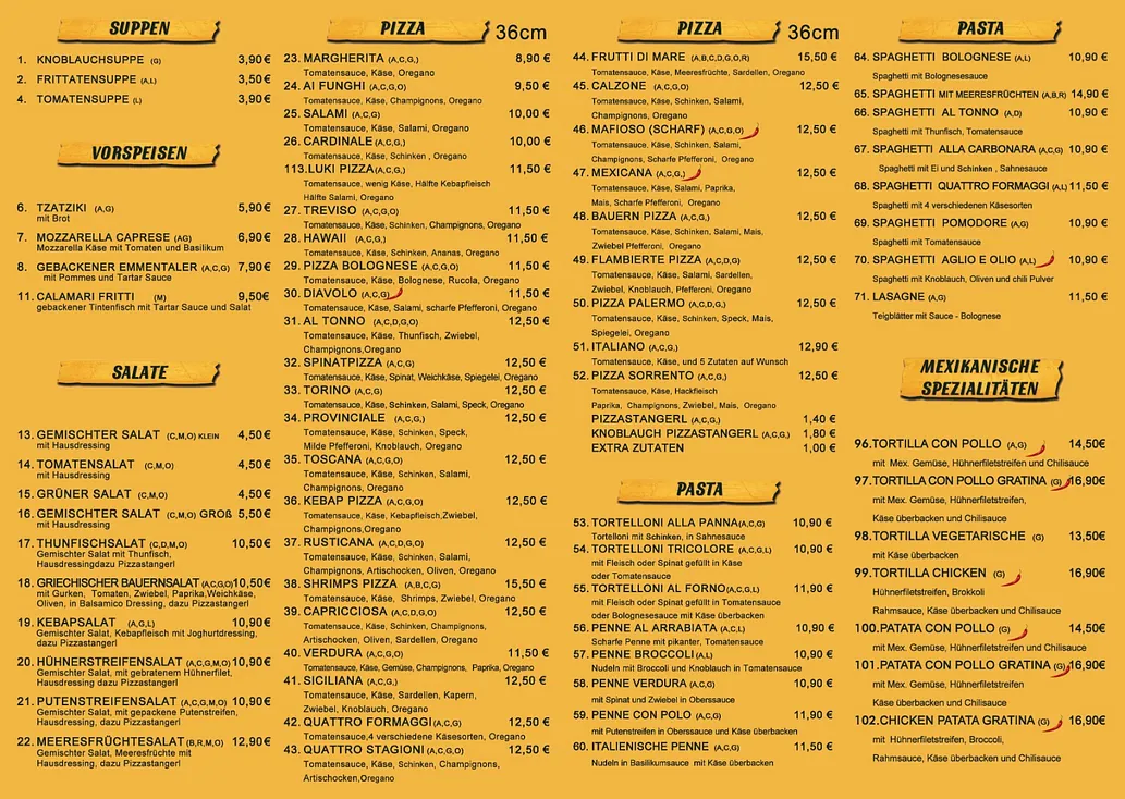 Speisekarte Sorrento Pizzeria Ristorante in Wolfsegg am Hausruck
