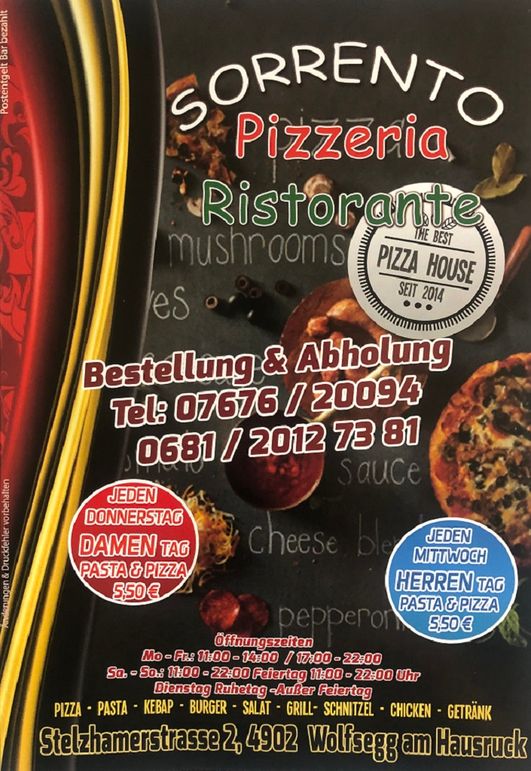 Speisekarte Pizzeria Sorrento