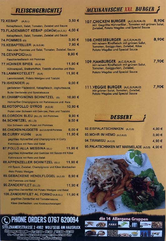 Speisekarte Pizzeria Sorrento